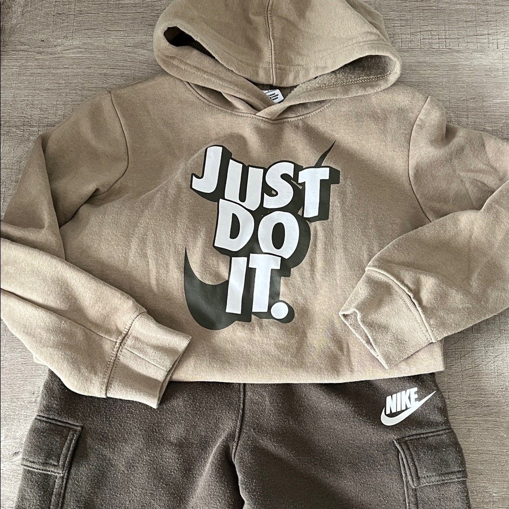 Nike Beige Hoodie and Brown Pants Set